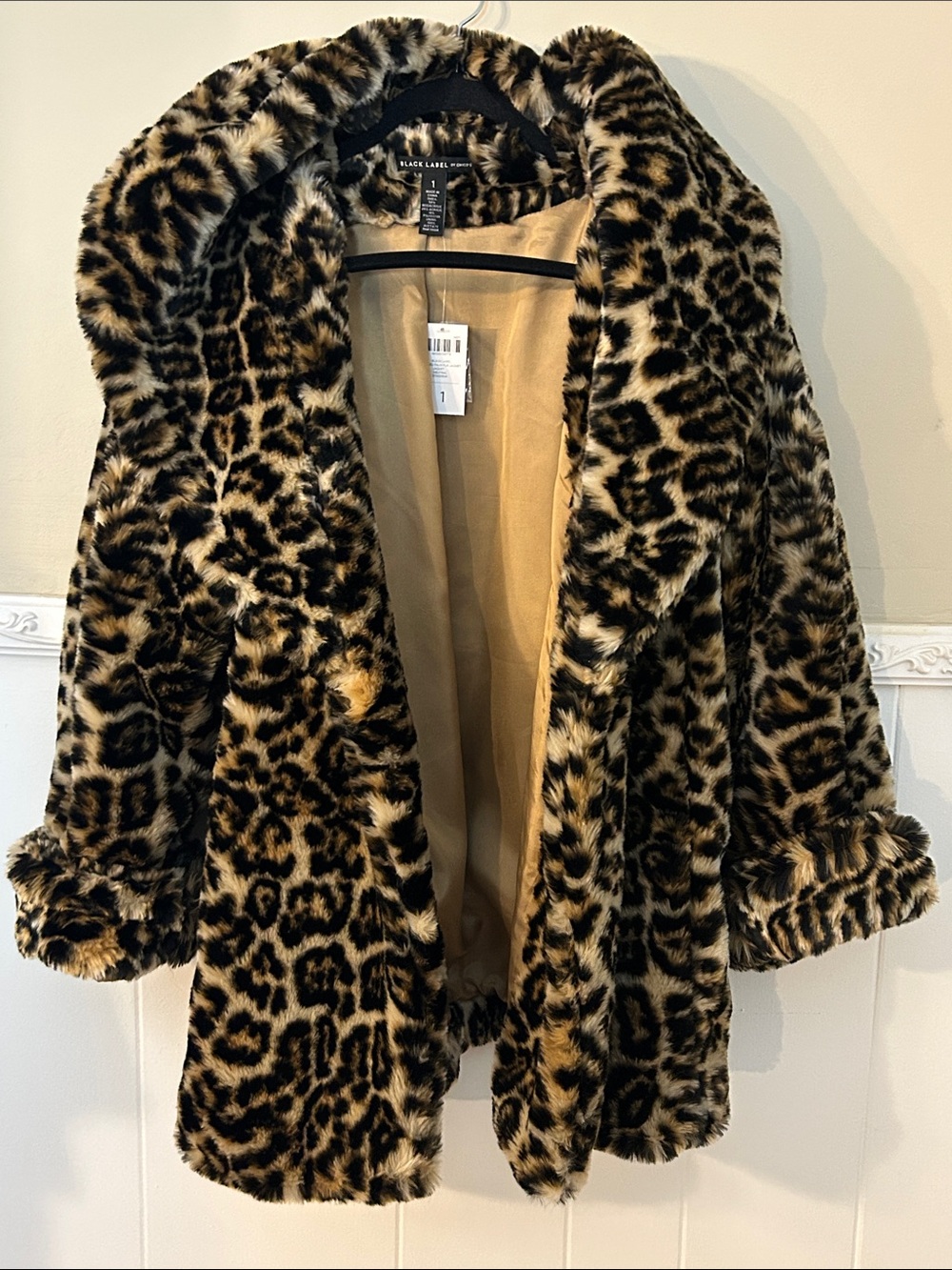 Black Label Chico’s Leopard Faux Fur Coat - Animal Print Jacket Size 1